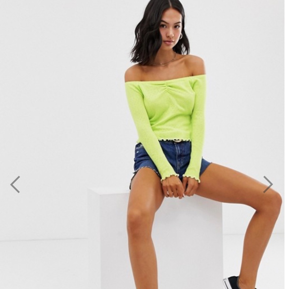 Bardot top in neon pointelle